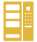 a black and yellow icon with two doors