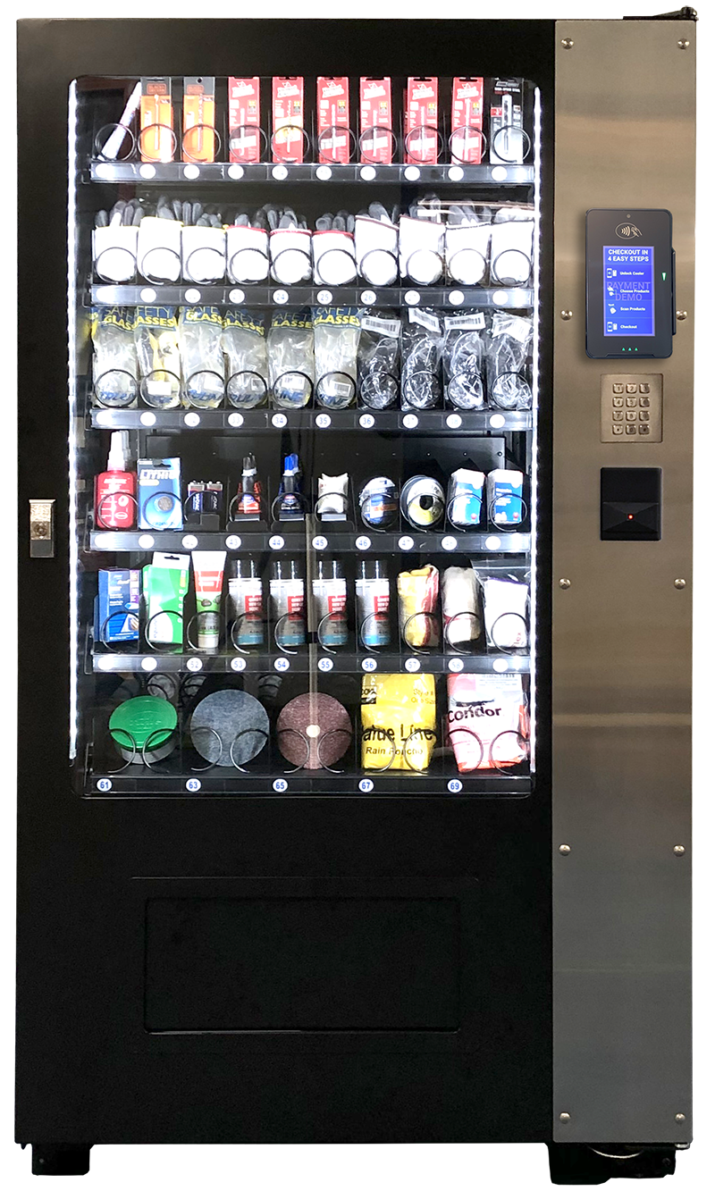 a vending machine with drinks and sodas in it