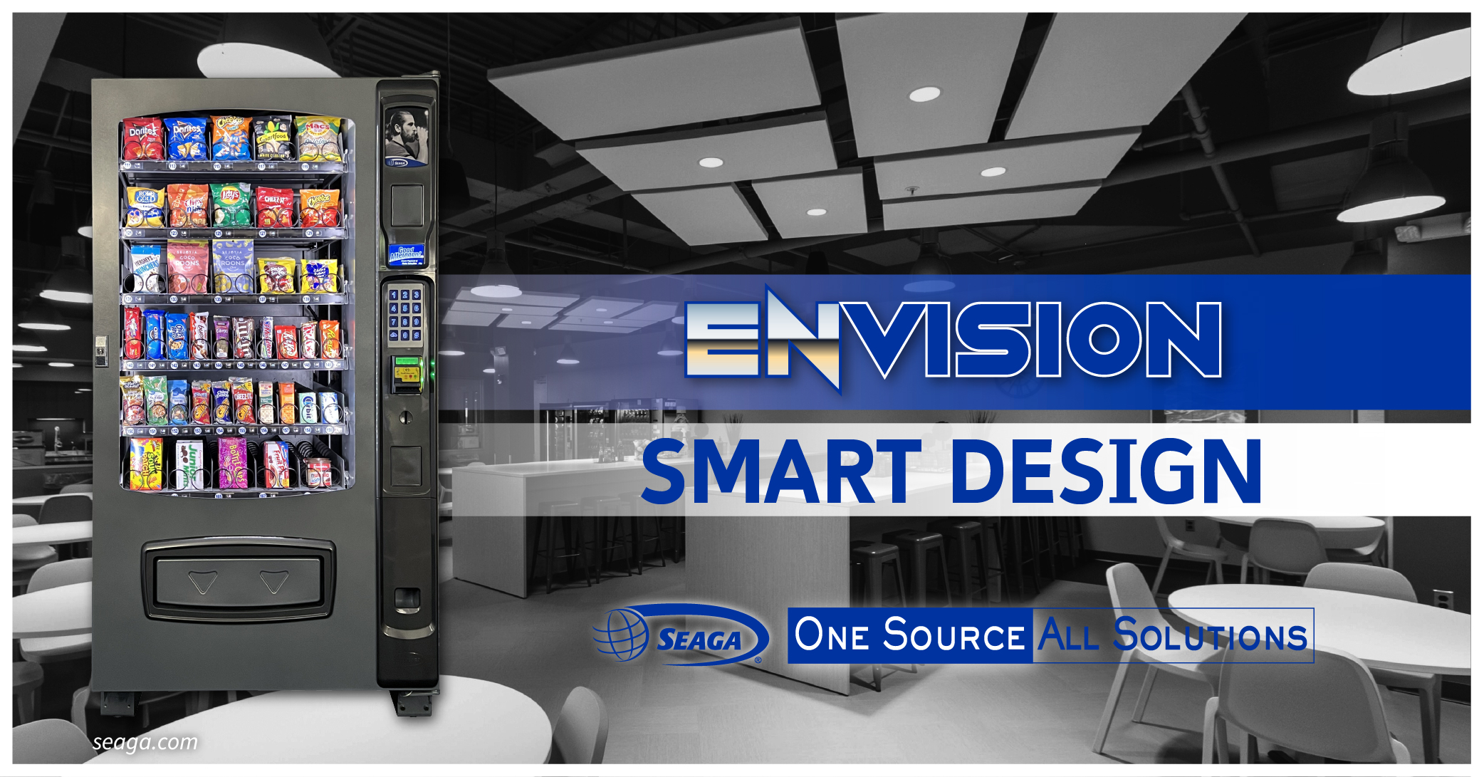 a vending machine in a restaurant with the words vision smart design