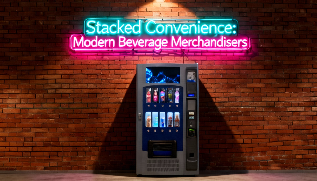 a vending machine in front of a brick wall