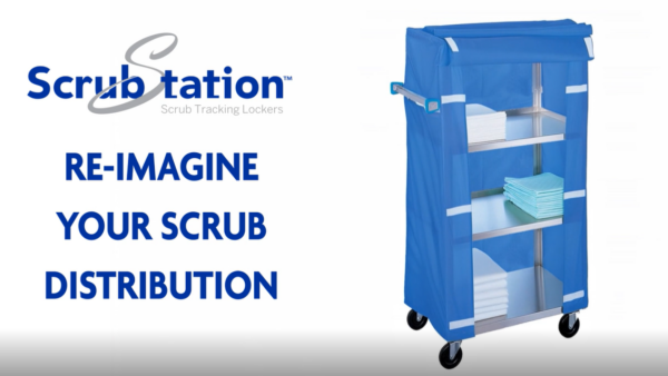 a blue cart with a white box on top of it