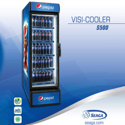 a pepsi vending machine with its door open
