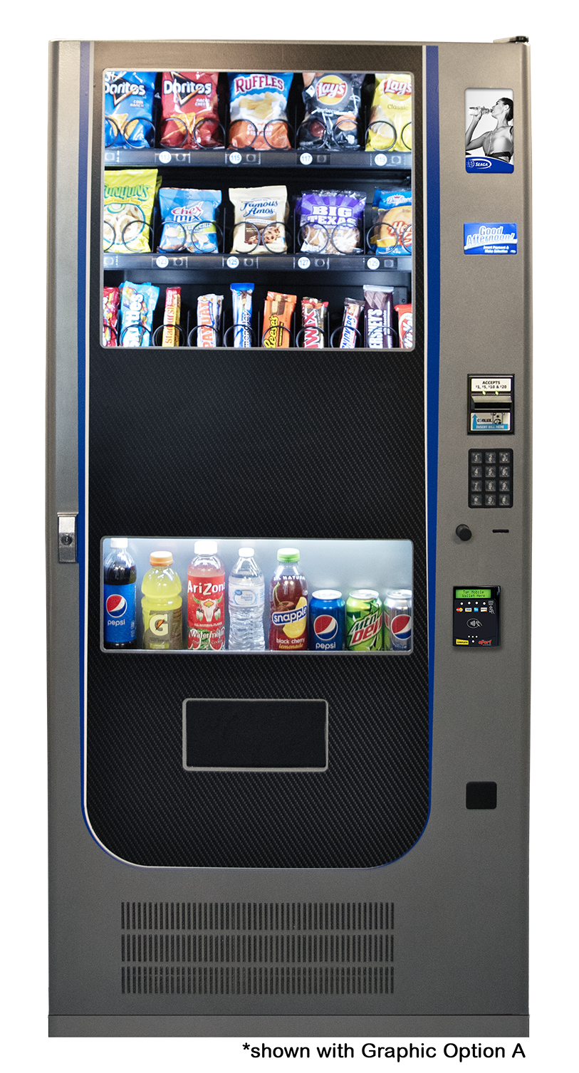 a vending machine with snacks and drinks in it